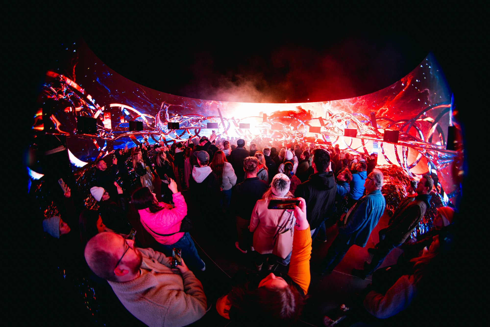 Audience inside an immersive light installation